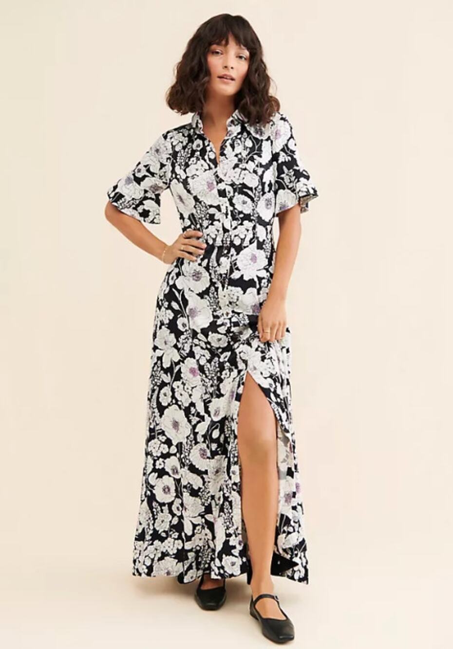 NWT Anthropologie Maeve Printed Short-Sleeve Floral Maxi Shirt Dress XS